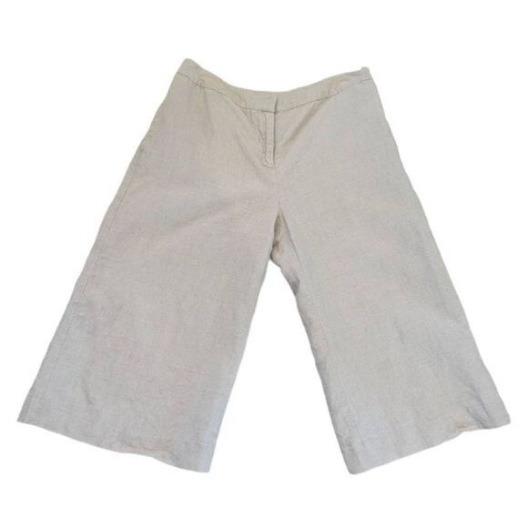 Mandarin Blue Capri Culottes Women's Size 10 Tan 100%‎ Linen lightweight - Picture 1 of 11